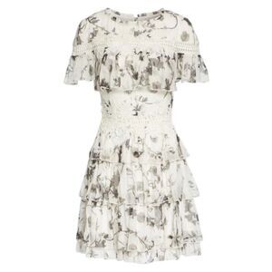 Alice + Olivia White Black Paola Ruffle Mini Dress Size 2 Peasant Cottagecore